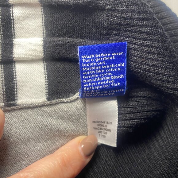 Apt. 9 Gray Black White Stripe Banded Bottom Womens L Sweater 3/4 Sleeve Rib EUC - Picture 5 of 9